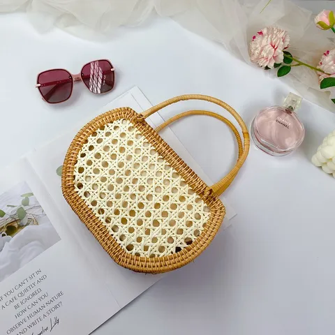 Borsa a Mano Intrecciata in Rattan Fatta a Mano Vintage Francese Paglia Borse per Donna Vacanze Spiaggia Viaggi Estate