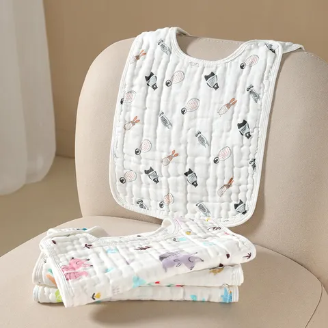 Baby Cotton Gauze Bib Washcloth Soft Breathable Cartoon Print Newborn Saliva Towel Infant Bath Wipe Cloth