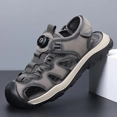 Men's Closed Toe Outdoor Sandals Breathable Mesh Beach Shoes Rotating Buckle Non-Slip Athletic Summer Casual Walking Shoes