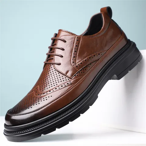 Chaussures en Cuir Formelles d'Affaires pour Hommes Brogue Low Top Casual Oxford Chaussures Habillées Respirantes Ajourées Chaussures Homme