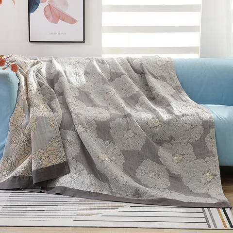 Pure Cotton Gauze Blanket Soft Breathable Floral Towel Quilt For Single Double Bed Office Nap Air Conditioning Bedding