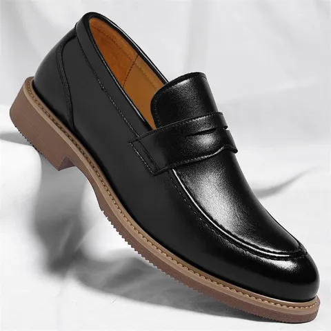 Mocassins en Cuir Décontractés à Enfiler pour Hommes Chaussures Plates Rétro d'Affaires Confortables Antidérapantes pour Adultes