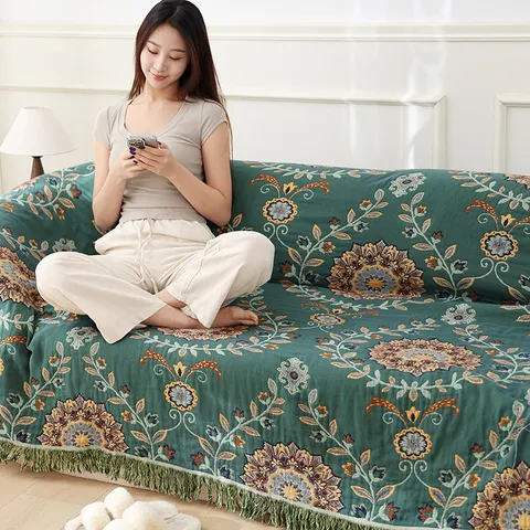 Pure Cotton Gauze Towel Blanket Vintage Floral Fringe Sofa Cover Throw Blanket Single Double Bed Summer Air Conditioning Quilt