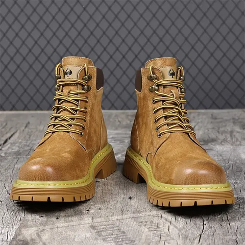 Men's Casual Martin Boots Winter Fleece Lined High Top Retro Work Boots British Style Outdoor Ankle Boot Shoes