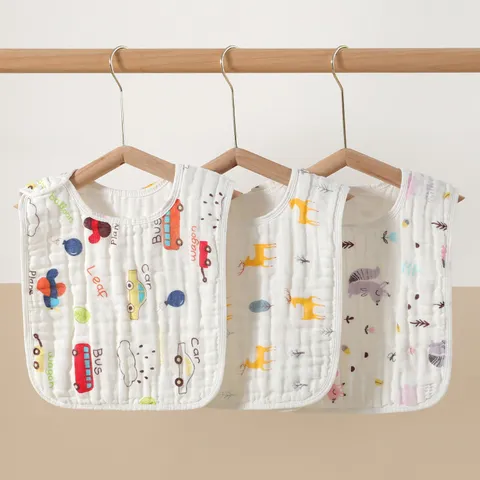 Baby Cotton Gauze Bib Washcloth Soft Breathable Cartoon Print Newborn Saliva Towel Infant Bath Wipe Cloth