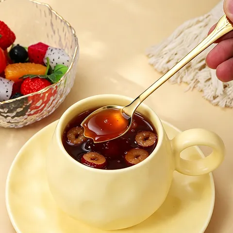304 Stainless Steel Rose Flower Spoon Long Handle Mixing Spoon Gold Silver Coffee Spoon Dessert Spoon