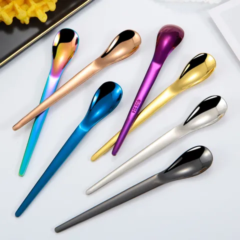 Stainless Steel Coffee Spoon Mirror Polished Stirring Spoon Gold Silver Rose Gold Small Spoon For Ice Cream Dessert Kitchen Dining
