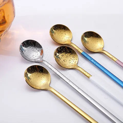Stainless Steel Long Handled Mixing Spoon Creative Round Stirring Spoon For Coffee Ice Cream Dessert Kitchen Tableware