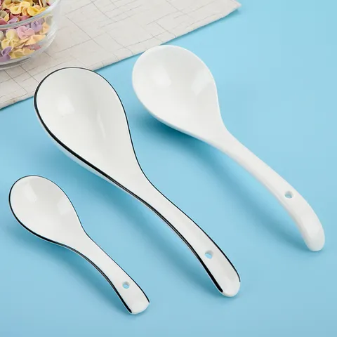Creative Ceramic Soup Spoon Thickened Long Handle Spoon Household Large Soup Spoon Tableware Ceramic Spoon