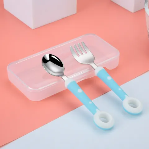 Portable Kids Stainless Steel Fork And Spoon Set Cute Lollipop Donut Design Toddler Tableware Baby Feeding Utensils