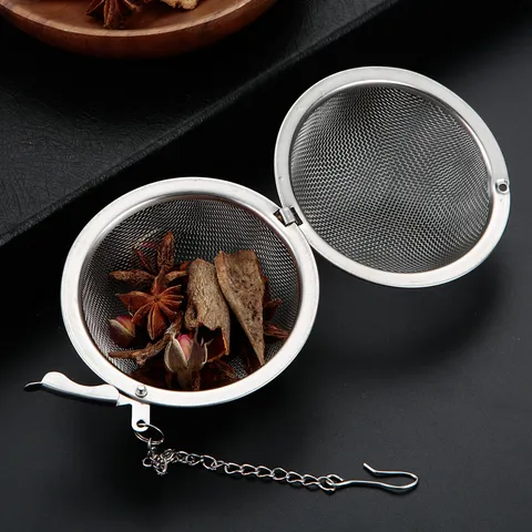 304 Stainless Steel Tea Infuser Mesh Spice Ball Filter With Chain Hook Kitchen Cooking Soup Seasoning Tool