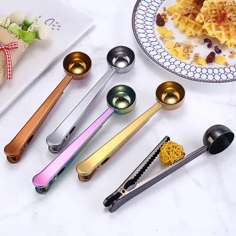 Stainless Steel Coffee Measuring Spoon Multifunctional Food Sealing Clip Seasoning Spoon Kitchen Baking Tool
