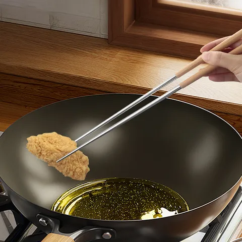 304 Stainless Steel Chopsticks Long Cooking Chopsticks With Wood Handle Heat Resistant Non Slip Chopsticks For Kitchen
