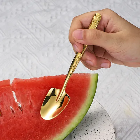 Stainless Steel Watermelon Shovel Spoon Stone Texture Handle Pointed Square Fruit Dessert Cake Spoon Kitchen Tableware
