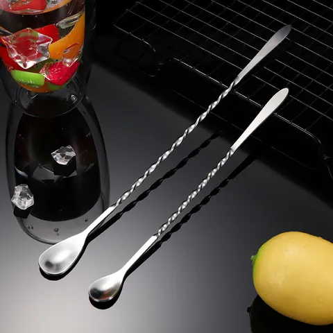 Stainless Steel Long Handle Bar Spoon Spiral Pattern Cocktail Mixing Spoon Coffee Stirrer Beverage Spoon For Home Bar
