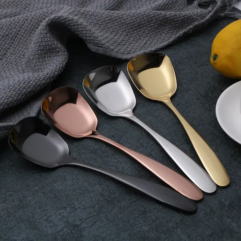 Stainless Steel Square Flat Bottom Spoon Creative Dinner Spoon Modern Minimalist Tableware For Kitchen Dining Home