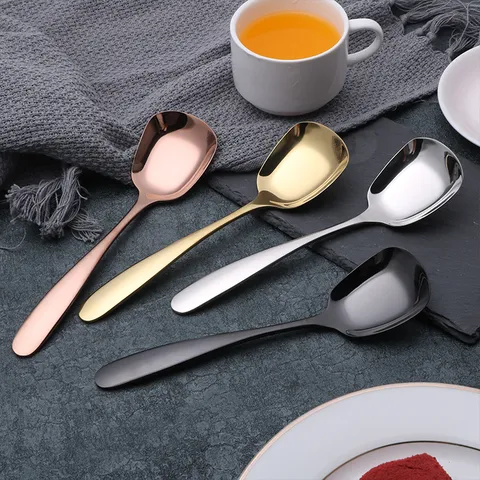 Stainless Steel Square Flat Bottom Spoon Creative Dinner Spoon Modern Minimalist Tableware For Kitchen Dining Home