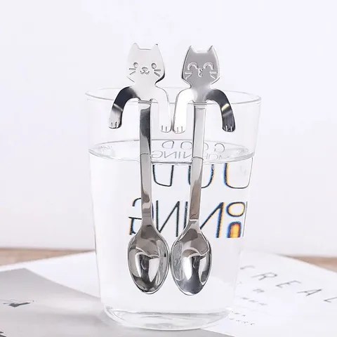 Creative Cartoon Stainless Steel Cat Spoon Cute Coffee Stirring Spoon Mug Hanging Spoon Kitchen Tableware