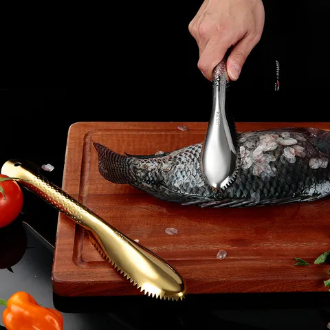 304 Stainless Steel Fish Scaler Kitchen Gadget Serrated Fish Scale Remover Tool Non Slip Handle Kitchen Cooking Accessories