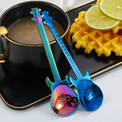 Creative Guitar Stainless Steel Coffee Stirring Spoon Music Theme Bar Tableware Long Handle Beverage Spoon