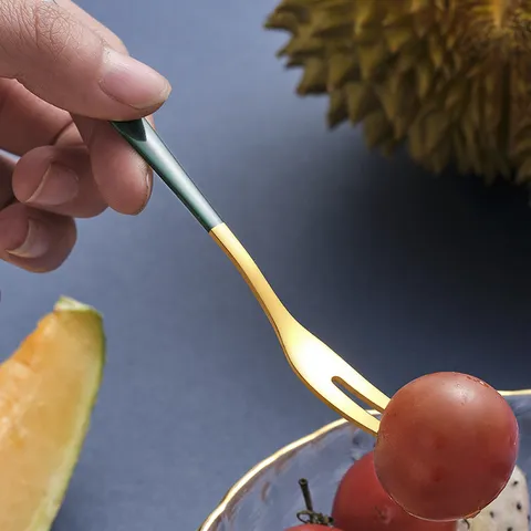 Stainless Steel Fruit Fork Set Two Tine Dessert Fork Cake Fork Mirror Polished Metal Fruit Picks Kitchen Tableware