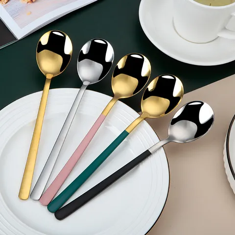 Stainless Steel Long Handled Spoon Korean Style Dessert Western Tableware Home Kitchen Coffee Mixing Watermelon Spoon