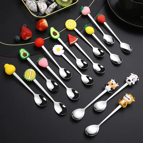 Creative Stainless Steel Spoon Cute Fruit Cartoon Handle Dessert Ice Cream Coffee Stirring Spoon Tableware Gift