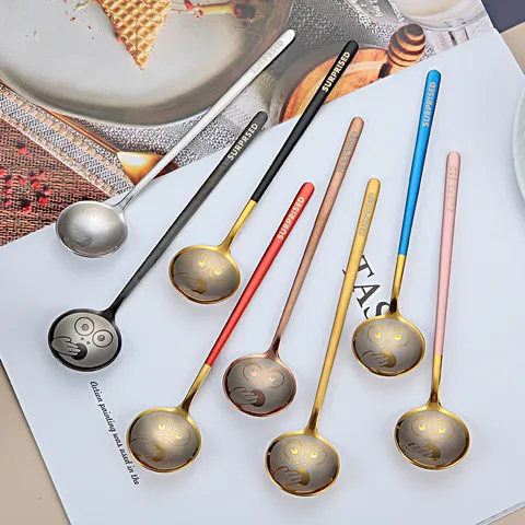Stainless Steel Coffee Spoon Cute Cartoon Expression Gold Silver Black Dessert Stirring Spoon Mirror Polished Spoon Tableware