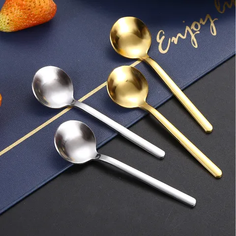 Mini Cuillère Ronde Créative en Acier Inoxydable Manche Court Doré Argenté Noir Cuillère à Assaisonnement Cuisine