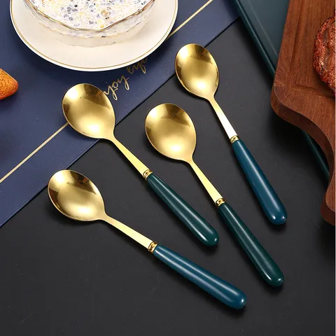 Stainless Steel Gold Soup Spoon Modern Minimalist Dinner Spoon With Ceramic Or Plastic Handle Kitchen Tableware