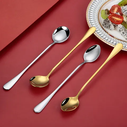 Stainless Steel Long Handled Ice Spoon Modern Minimalist Mirror Polished Coffee Stirring Spoon Tableware Kitchen Tool