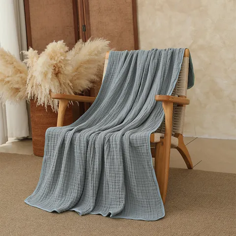 Kids Pure Cotton Six Layer Gauze Towel Blanket Soft Breathable Summer Air Conditioned Quilt Solid Color Children Gauze Throw Blanket For Bed Couch