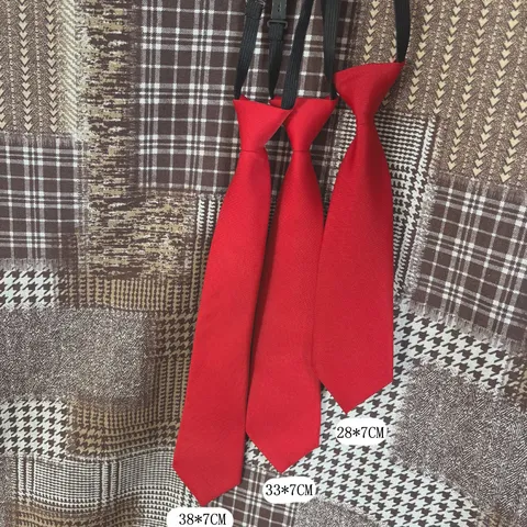 Solid Red Pre-Tied Student Tie Bowknot Set Matte Polyester Uniform Necktie For Graduation Photo Photography
