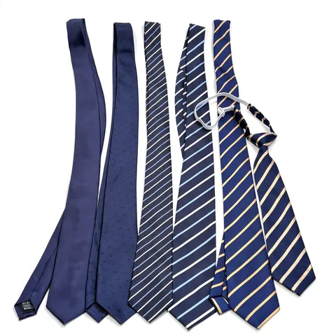 Mens Business Necktie Polyester Jacquard Woven Navy Blue Striped Neck Tie Formal Suit Neckwear For Office Wedding