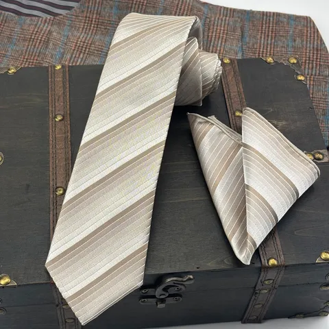 Classic Jacquard Striped Necktie And Pocket Square Set For Men Business Formal Suit Fashion Accessories
