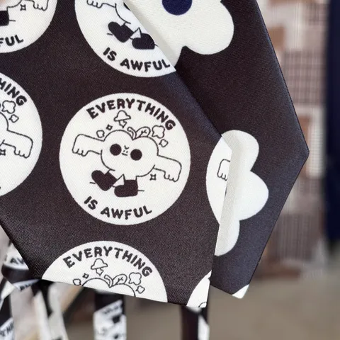 Kids Cute Pre Tied Short Necktie Black And White Animal Cartoon Floral Print Student Fashion Neck Tie Accessory