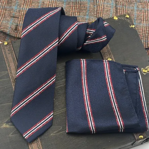 Men Business Formal Striped Necktie And Pocket Square Set Polyester Silk Handmade Neck Tie Wedding Party Suit Accessories