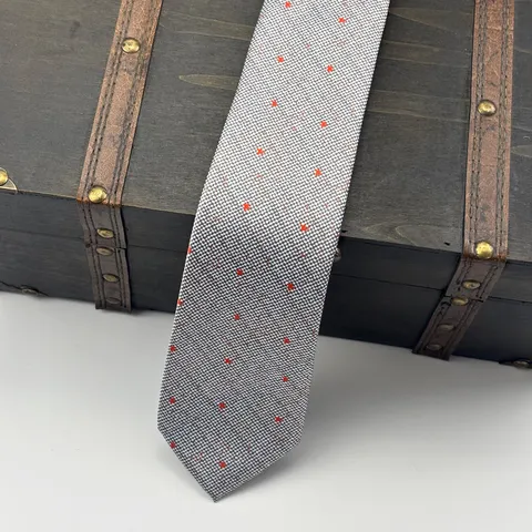 Grey Fine Plaid Red Star Dot Men Business Formal Handmade Tie Pocket Square Set Printed Fabric Wedding Party