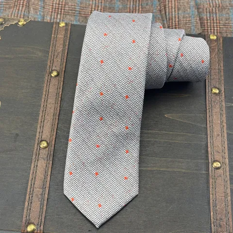 Grey Fine Plaid Red Star Dot Men Business Formal Handmade Tie Pocket Square Set Printed Fabric Wedding Party