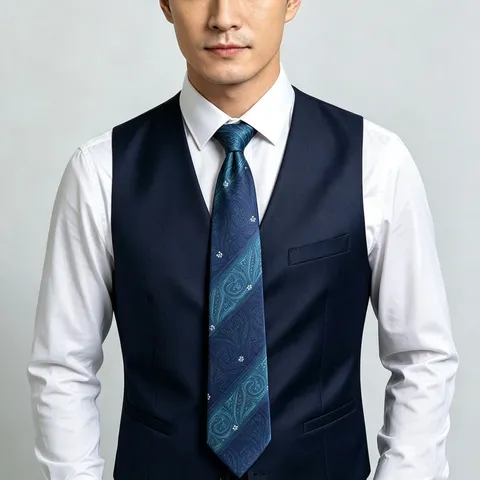 Men's Gradient Blue Paisley Jacquard Necktie And Pocket Square Business Formal Suit Tie Set