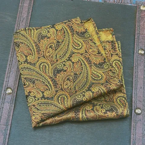 Men's Formal Paisley Jacquard Necktie Pocket Square Set Vintage Yellow Green Polyester Business Wedding Suit Accessories