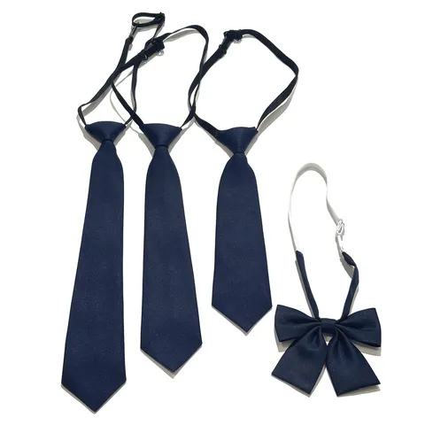 Kids Pre-Tied Solid Color Navy Blue Necktie Matte Polyester School Uniform Tie Children Boy Girl Fashion Accessory