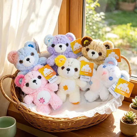 Button Bear Plush Toy Bag Pendant For Women Girls Cute Patchwork Teddy Bear Plushie Keychain Backpack Charm Gift Ornament