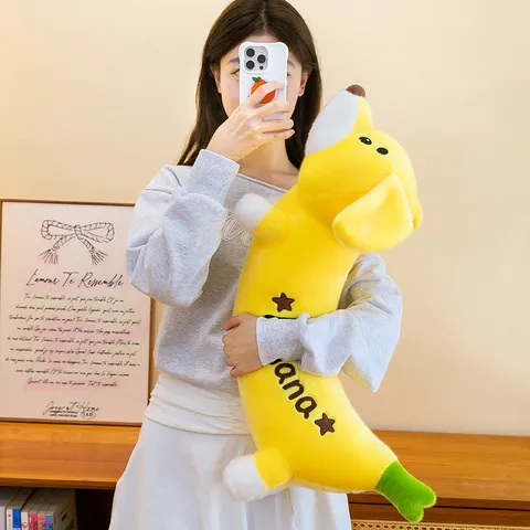 Creatieve Grappige Bananenhond Lange Pluche Slaapkussen Zachte Knuffel Pop Bed Sierkussen Woondecoratie