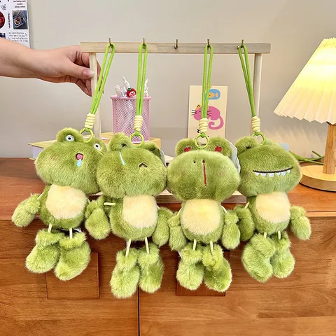 Cute Mini Dangling Leg Frog Prince Plush Toy Keychain Funny Expression Soft Stuffed Animal Bag Charm For Kids Friends Gift