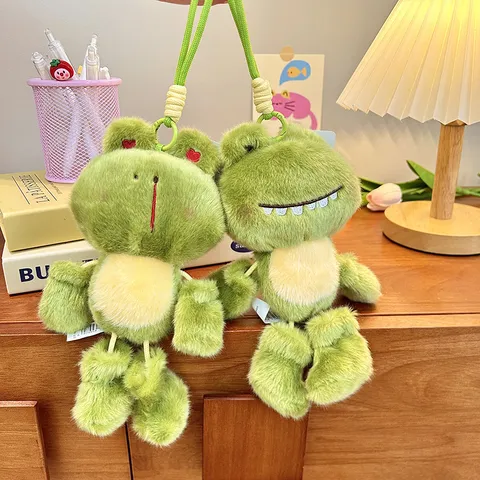 Cute Mini Dangling Leg Frog Prince Plush Toy Keychain Funny Expression Soft Stuffed Animal Bag Charm For Kids Friends Gift