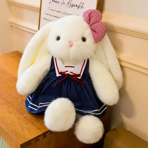 Cute Long Ears Lop Rabbit Plush Toy Sailor Dress Bunny Stuffed Animal Soft Long Plush Doll Throw Pillow For Kids Gift