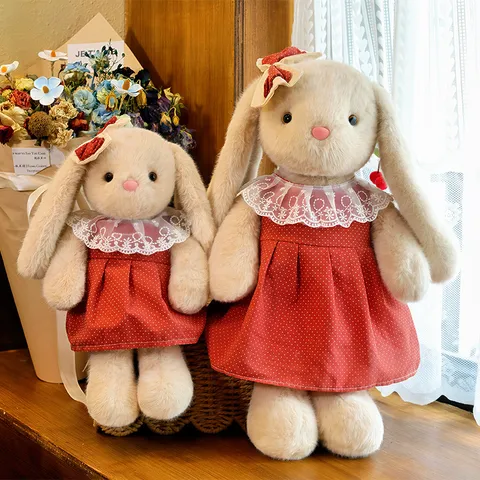 Simpatico Peluche Coniglio Orecchie Lunghe Animale Stuffed Morbido Bambola Coniglio Con Vestito Regalo San Valentino Per Bambine Bambini