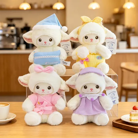 Cute Couple Sheep Plush Toy Soft Lamb Stuffed Animal Doll With Robe Eye Mask Cartoon Companion For Kids Birthday Gift
