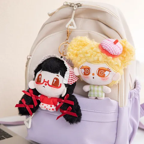 Cute Cartoon Big Head Girl Plush Keychain Soft Stuffed Embroidered Doll Bag Pendant Metal Key Ring For Backpack Decoration Trendy Gift